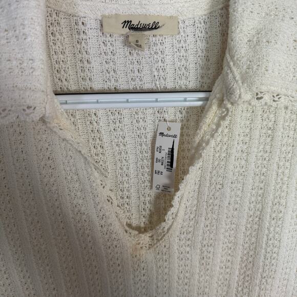 Madewell Crochet-Knit V-Neck Sweater Tee SZ S Vintage Ivory Short Sleeve Stretch - Picture 4 of 8